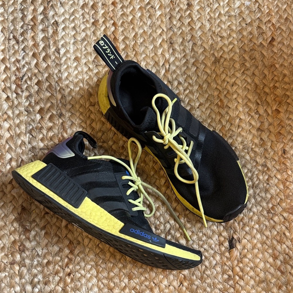 adidas Black and Yellow Women's NMD R1 Sneakers
